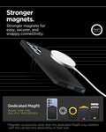 ACS08946 - Galaxy S25 Ultra Case Thin Fit (MagFit) in Black showing the  stronger magnets. Stronger magnets for easy, securer, and snappy connectivity. Magnetic accessories other that the dedicated Magfit may interfere with the lens depending on their size