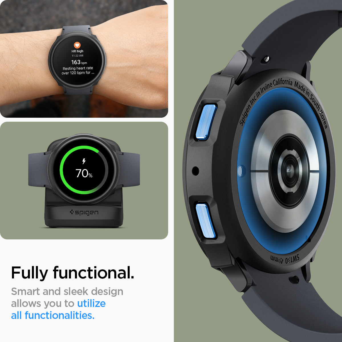 ACS06393 - Galaxy Watch 6 (40mm) Case Liquid Air in matte black fully functional. smart and sleek design allows you to utilize all functionalities.