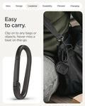 ACS09480 - Pixel Buds 2a Case Rugged Armor in black showing the easy to carry ability. Clip on to any bags or objects. Never miss a beat on the go