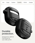 ACS09480 - Pixel Buds 2a Case Rugged Armor in black showing the durable protection. Designed to defend pixel buds for your daily grind