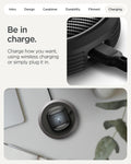 ACS09480 - Pixel Buds 2a Case Rugged Armor in black showing be in charge. Charge how you want using wireless charging or simply plug it in