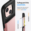 ACS03537 - iPhone 13 Case Slim Armor CS in rose gold showing safeguard the essentials. Raised lips help prevent surfaces scratches or camera and screen