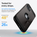 ACS03538 - iPhone 13 Case Tough Armor in gunmetal showing tested for every drops. Air Cushion Technology absorbs and mitigates all impacts in each corner. Dropped from 48