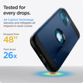 ACS03541 - iPhone 13 Case Tough Armor in navy blue showing tested for every drops. Air Cushion Technology absorbs and mitigates all impacts in each corner. Dropped from 48