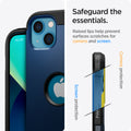 ACS03541 - iPhone 13 Case Tough Armor in navy blue showing safeguard the essentials. Raised lips help prevent surfaces scratches for camera and screen.