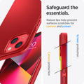 ACS03511 - iPhone 13 Case Thin Fit in red showing the raised lips help prevent surfaces scratches for camera and screen. Screen protection and Camera protection