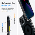 ACS03529 - iPhone 13 Case Ultra Hybrid Mag Safe Compatible in black showing the raised lips help prevent surfaces scratches for camera and screen. Screen protection and camera protection