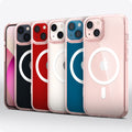ACS03530 - iPhone 13 Case Ultra Hybrid Mag Safe Compatible in rose crystal showing the multiple cases back and partial front showcasing different colors of the devices