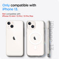 ACS03528 - iPhone 13 Case Ultra Hybrid Mag Safe Compatible in white showing the compatibility only with iPhone 13. Not compatible with iPhone 13 mini | 13 Pro | 13 Pro Max