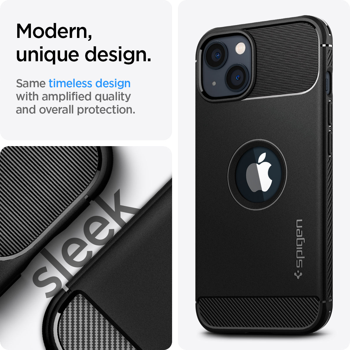 ACS03314 - iPhone 13 Mini Case Rugged Armor in matte black showing the modern, unique design. Same timeless design with amplified quality and overall protection