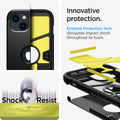 ACS03331 - iPhone 13 Mini Case Tough Armor in black showing the innovative protection. Extreme Protection Tech dissipates impact shock throughout its foam