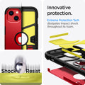 ACS03332 - iPhone 13 Mini Case Tough Armor in red showing the innovative protection. Extreme Protection Tech dissipates impact shock throughout its foam