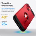 ACS03332 - iPhone 13 Mini Case Tough Armor in red showing tested for every drops. Air Cushion Technology absorbs and mitigates all impacts in each corner. Dropped from 48