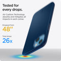 ACS03307 - iPhone 13 Mini Case Thin Fit in navy blue showing tested for every drops with Air Cushion Technology absorbs and mitigates all impacts in each corner. Dropped from 48