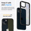 ACS03318 - iPhone 13 Mini Case Ultra Hybrid in matte black showing the two material hybrid design that protects and preserves the device's originality. Anti-yellowing with blue resin coating