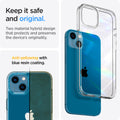 ACS03317 - iPhone 13 Mini Case Ultra Hybrid in crystal clear showing the two material hybrid design that protects and preserves the device's originality. Anti-yellowing with blue resin coating