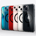 ACS03323 - iPhone 13 Mini Case Ultra Hybrid Mag Safe Compatible in black showing the multiple cases back and partial front showcasing different colors of the devices