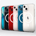 ACS03322 - iPhone 13 Mini Case Ultra Hybrid Mag Safe Compatible in white showing the multiple cases back and partial front showcasing different colors of the devices