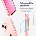 ACS03320 - iPhone 13 Mini Case Ultra Hybrid in rose crystal showing the raised lips help prevent surfaces scratches for camera and screen. Screen protection and Camera protection