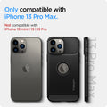 ACS03200 - iPhone 13 Pro Max Case Rugged Armor in matte black showing the compatibility only with iPhone 13 Pro Max. Not compatible with iPhone 13 mini | 13 | 13 Pro