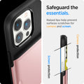 ACS03219 - iPhone 13 Pro Max Case Slim Armor CS in rose gold showing safeguard the essentials. Raised lips help prevent surfaces scratches or camera and screen