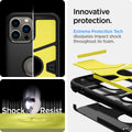 ACS03222 - iPhone 13 Pro Max Case Tough Armor in gunmetal showing the  innovative protection. Extreme Protection Tech. Extreme Protection Tech dissipates impact shock throughout is foam 