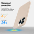 ACS03195 - iPhone 13 Pro Max Case Thin Fit in sand beige showing the upgraded protection. Fully equipped with Air Cushion Technology to nullify drop impacts. Dropped from 48