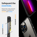 ACS03205 - iPhone 13 Pro Max Case Ultra Hybrid in matte black showing the raised lips help prevent surfaces scratches for camera and screen. Screen protection and Camera protection