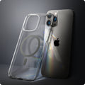 ACS03211 - iPhone 13 Pro Max Case Ultra Hybrid Mag Safe Compatible in graphite showing the back of the case leaning against the back of the device