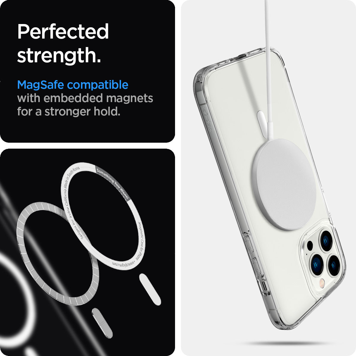 ACS03210 - iPhone 13 Pro Max Case Ultra Hybrid Mag Safe Compatible in white showing the perfected strength.   MagSafe compatible with embedded magnets for a stronger hold