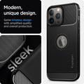 ACS03257 - iPhone 13 Pro Case Rugged Armor in black showing the modern, unique design. Same timeless design with amplified quality and overall protection