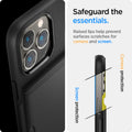 ACS03536 - iPhone 13 Case Slim Armor CS in black showing safeguard the essentials. Raised lips help prevent surfaces scratches or camera and screen