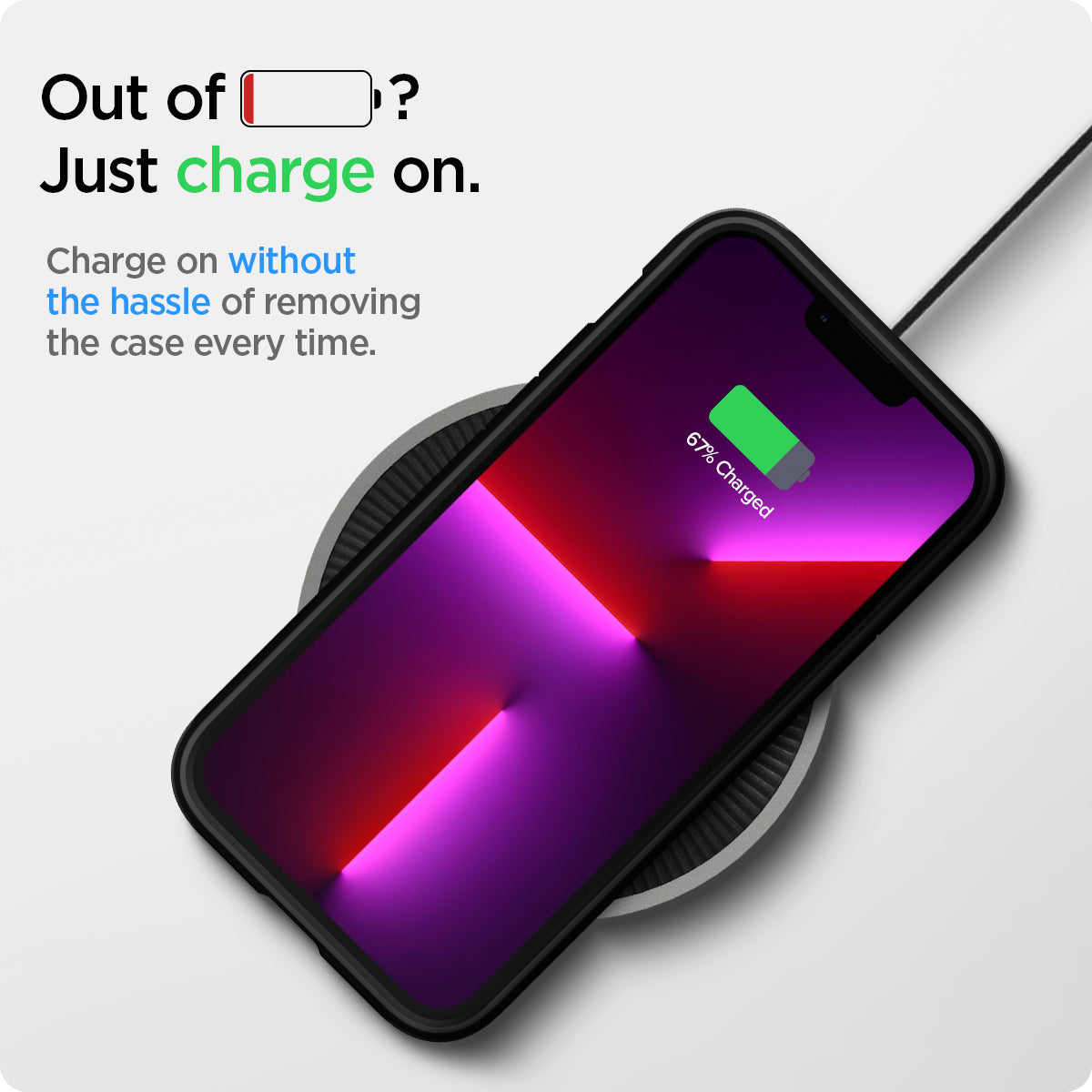 ACS03277 - iPhone 13 Pro Case Tough Armor in black showing the charging on without the hassle of removing the case every time