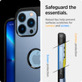 ACS03839 - iPhone 13 Pro Case Tough Armor in sierra blue showing safeguard the essentials. Raised lips help prevent surfaces scratches for camera and screen.