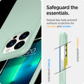 ACS03493 - iPhone 13 Pro Case Thin Fit in apple mint showing the raised lips help prevent surfaces scratches for camera and screen. Screen protection and Camera protection