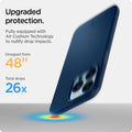 ACS03250 - iPhone 13 Pro Case Thin Fit in navy blue showing the upgraded protection. Fully equipped with Air Cushion Technology to nullify drop impacts. Dropped from 48