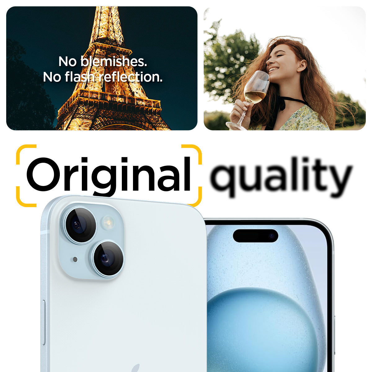 AGL07166 - iPhone 15 / 15 Plus Optik Pro Lens Protector in blue no blemishes. no flash reflection. original quality.