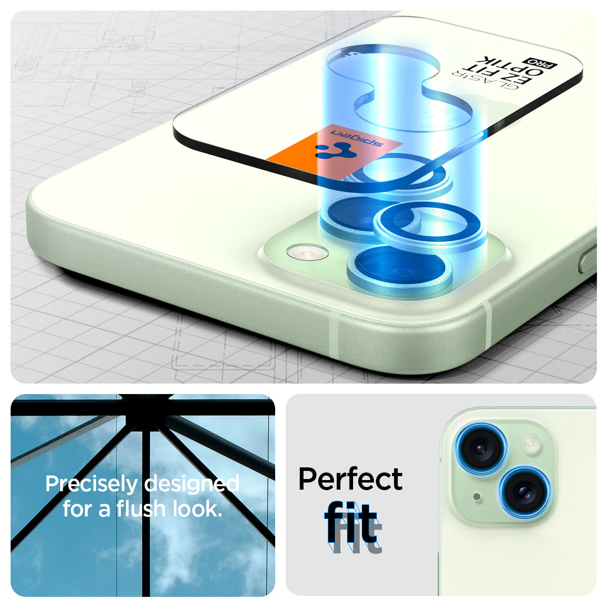 AGL07169 - iPhone 15 Plus Optik Pro EZ Fit Lens Protector in Green precisely designed for a flush look. perfect fit.