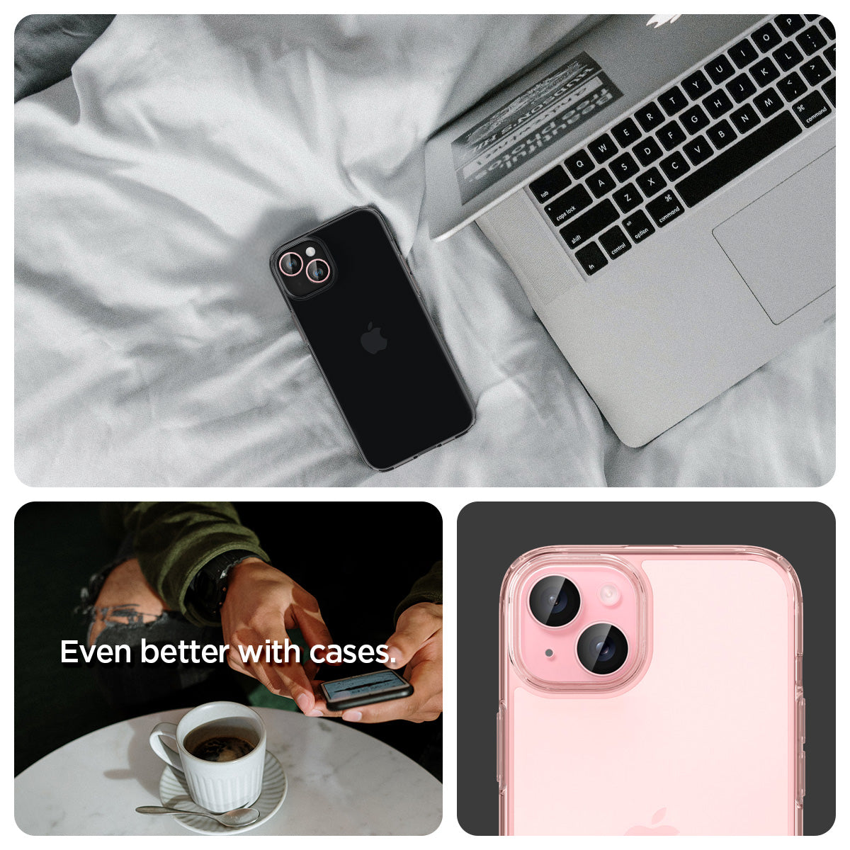 AGL07167 - iPhone 15 Plus Optik Pro EZ Fit Lens Protector in Pinky even better with cases. show detail.