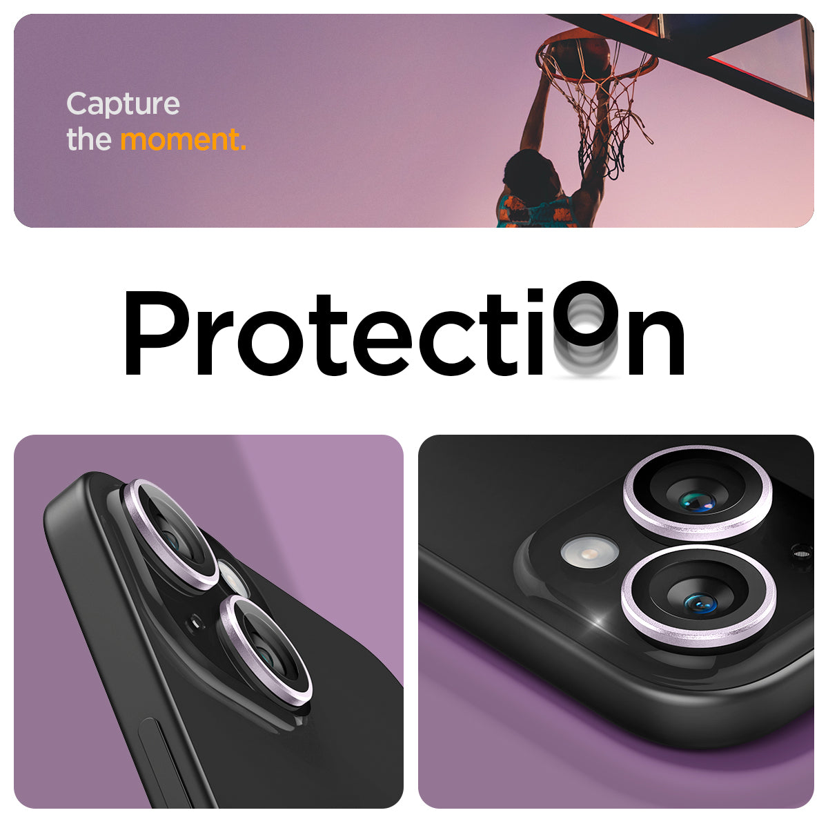 AGL05603 - iPhone 15 / 15 Plus Optik Pro Lens Protector in purple capture the moment. protection.