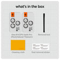 AGL07163 - iPhone 16 Pro / 16 Pro  Max Optik Pro Lens Protector in natural titanium what's in the box. Glas.tR EZFit Optik Pro 2Pack (black), Removal tool, Cleaning tool, Dust removal sticker.