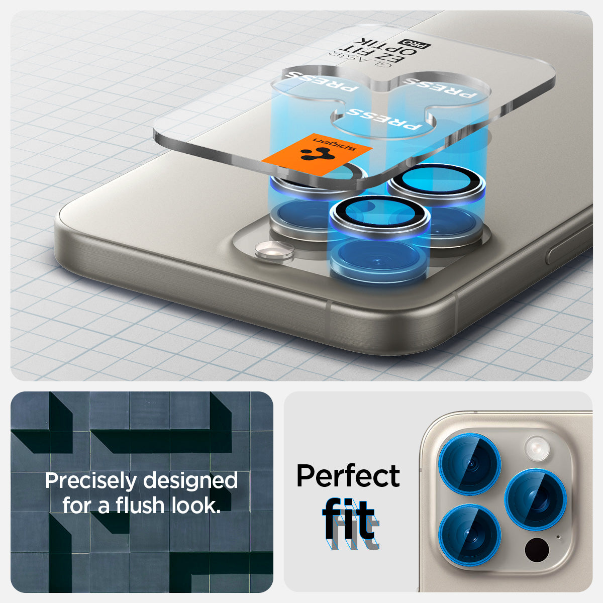 AGL07163 - iPhone 16 Pro / 16 Pro  Max Optik Pro Lens Protector in natural titanium precisely designed for a flush look. perfect fit.