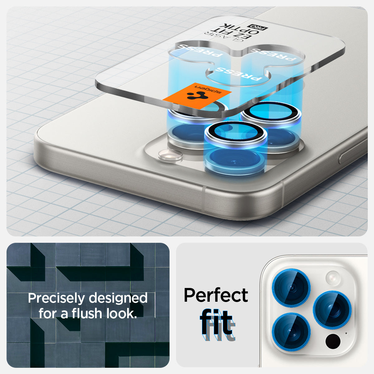 AGL07165 - iPhone 16 Pro / 16 Pro  Max Optik Pro Lens Protector in white  precisely designed for a flush look. perfect fit.titanium