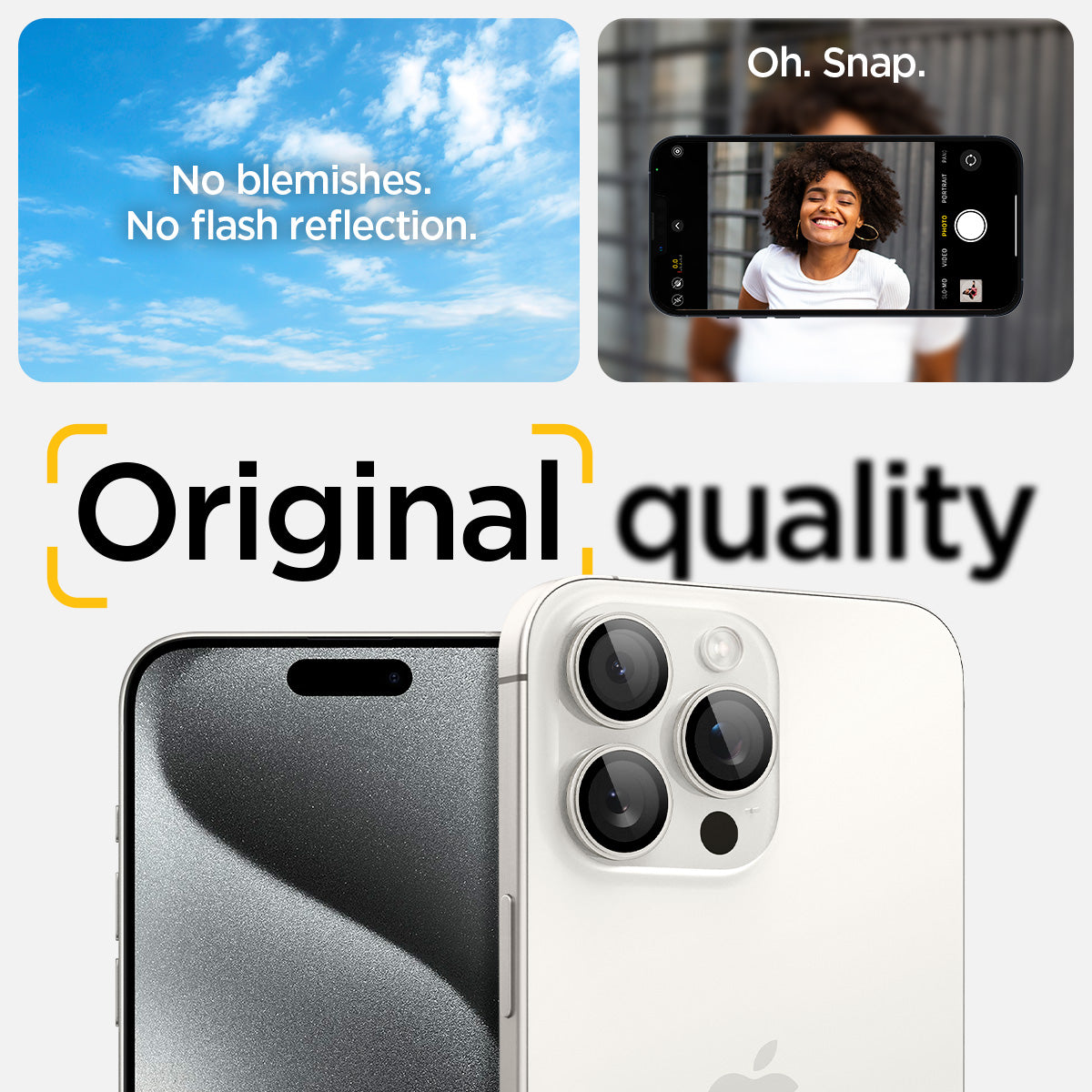 AGL07165 - iPhone 16 Pro / 16 Pro  Max Optik Pro Lens Protector in white titanium no blemishes. no flash reflection. original quality.