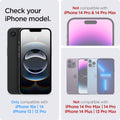 AGL03388 - iPhone 16e Screen Protector EZ FIT GLAS.tR Privacy showing the compatibility. Only compatible with iPhone 16e | 14 iPhone 13 | 13 Pro. Not compatible with iPhone 14 Pro | 14 Pro Max | iPhone 14 Plus | 13 Pro Max 
