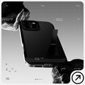 ACS08510 - iPhone 16 Pro Case Tough Armor T AI (MagFit + Camera Control) in Black showing the back, partial side and bottom in between rocks