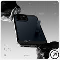 ACS08504 - iPhone 16 Pro Max Case Tough Armor T AI (MagFit + Camera Control) in Metal Slate showing the back, partial side and bottom in between rocks