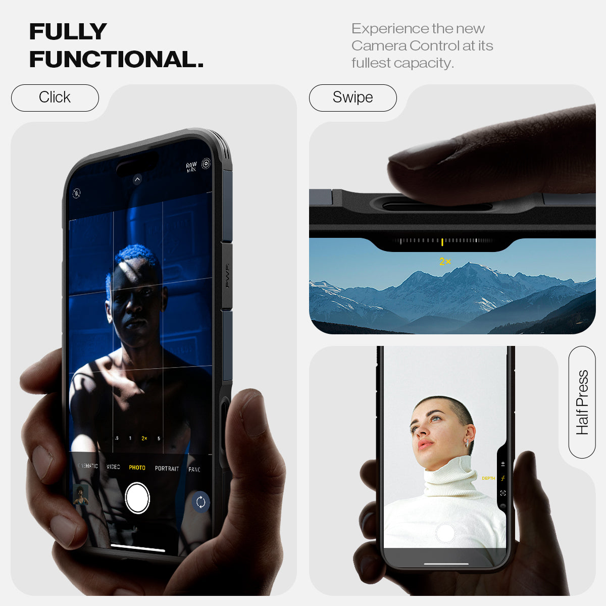 ACS08504 - iPhone 16 Pro Max Case Tough Armor T AI (MagFit) in Metal Slate showing the fully functional, experience the new camera control at its fullest capacity, click, swipe and half press