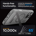 ACS08378 - iPhone 16 Pro Max Case Ultra Hybrid S (MagFit) in Frost Gray hands free functionality. Unfold the kickstand to experience hands free viewing anywhere you go. tested durability 10,000x 