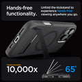 ACS08377 - iPhone 16 Pro Max Case Ultra Hybrid S (MagFit) in Frost Black hands free functionality. Unfold the kickstand to experience hands free viewing anywhere you go. tested durability 10,000x 